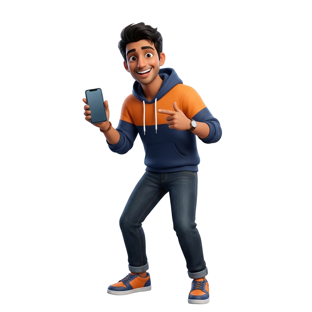 Young guy pointing at screen saying Yaar Order Kar De